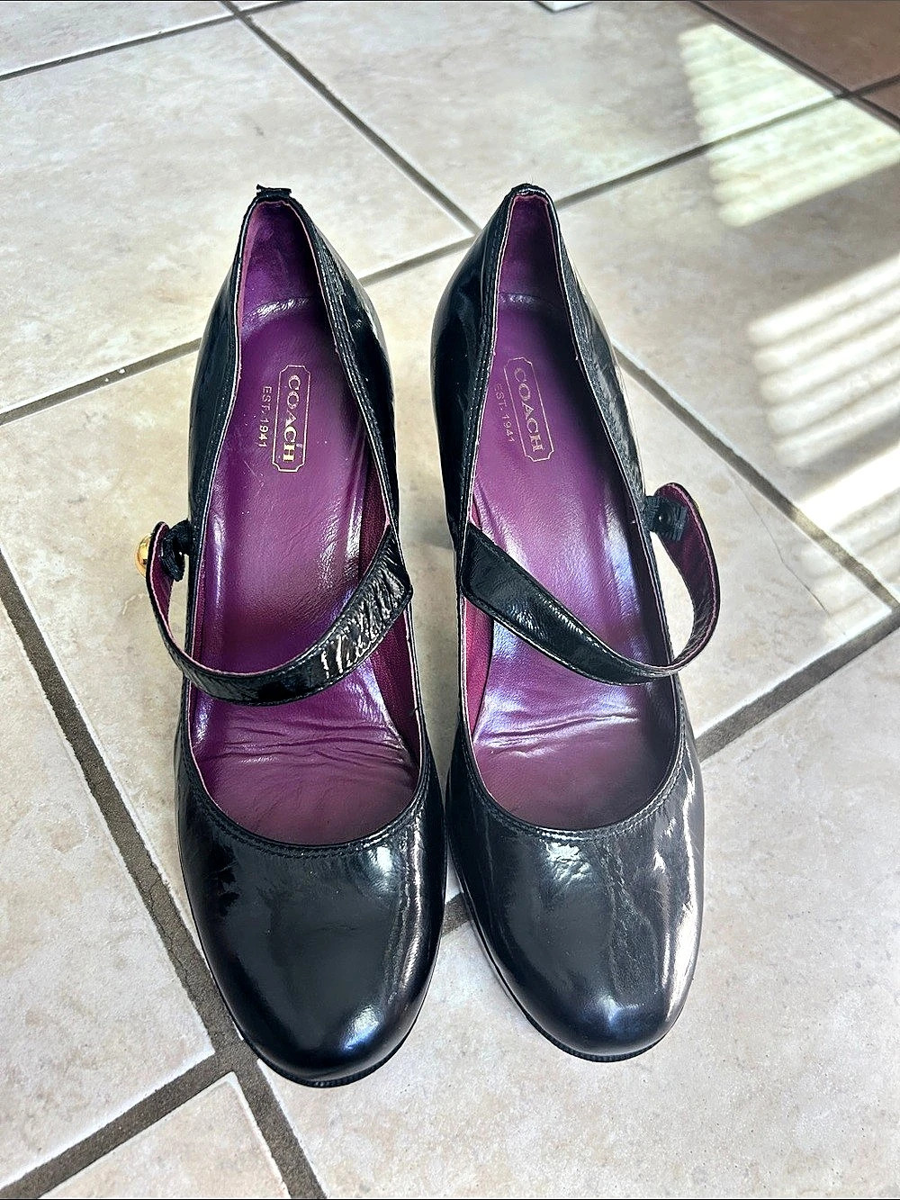Coach Crinkle Patent Leather Lila Black Heels